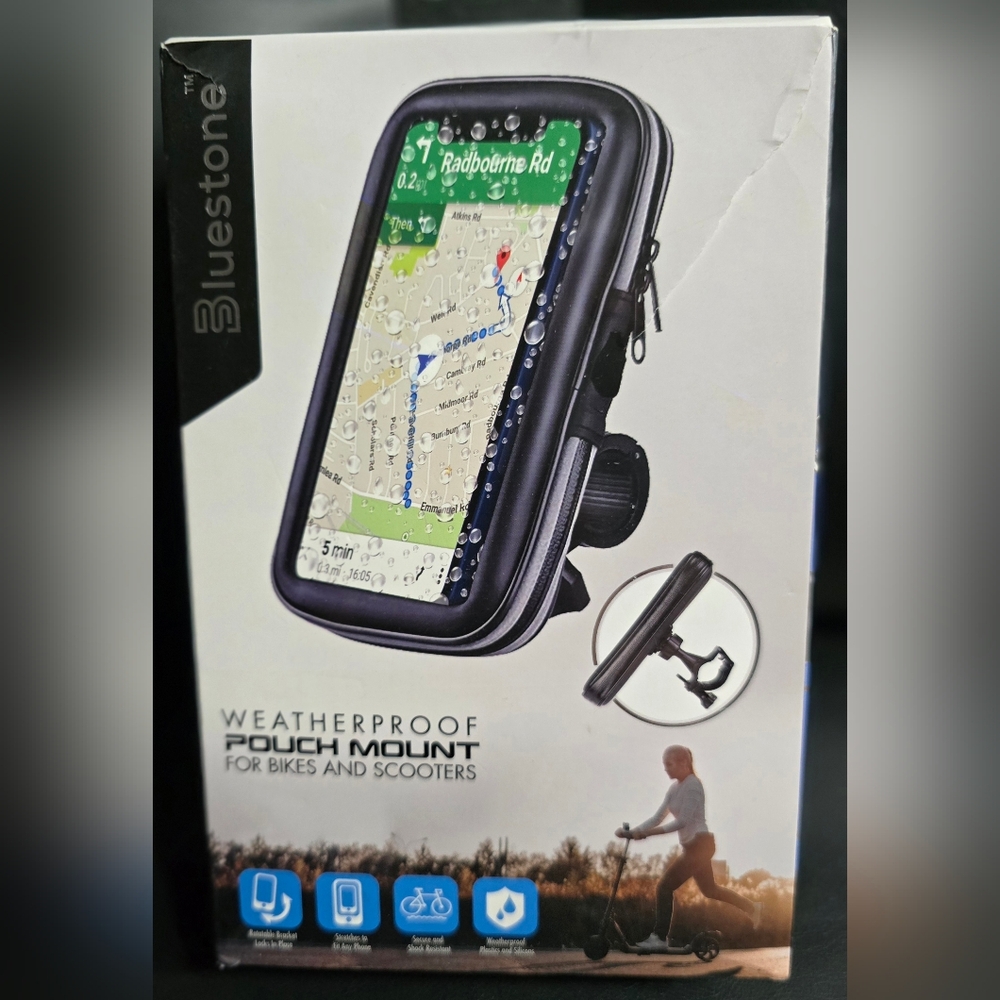 NIB Bluestone Weatherproof Phone Pouch Mount For Bikes/Scootets